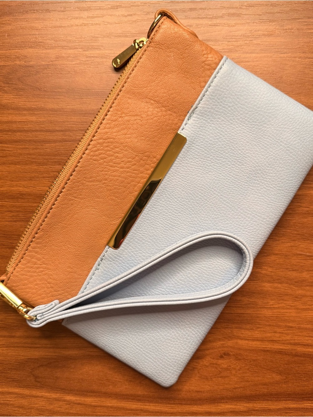 Charming Charlie Blue and Tan Colorblock Wristlet Clutch